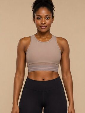 BELOFORTE Racerback Mesh Sports Bra – Dusty Taupe – Small